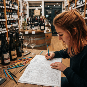 Livros de colorir para a Pitty esperar o Nano na loja de vinho