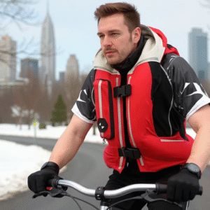 Casaco air-bag para fazer passeio de bicicleta no Central Park